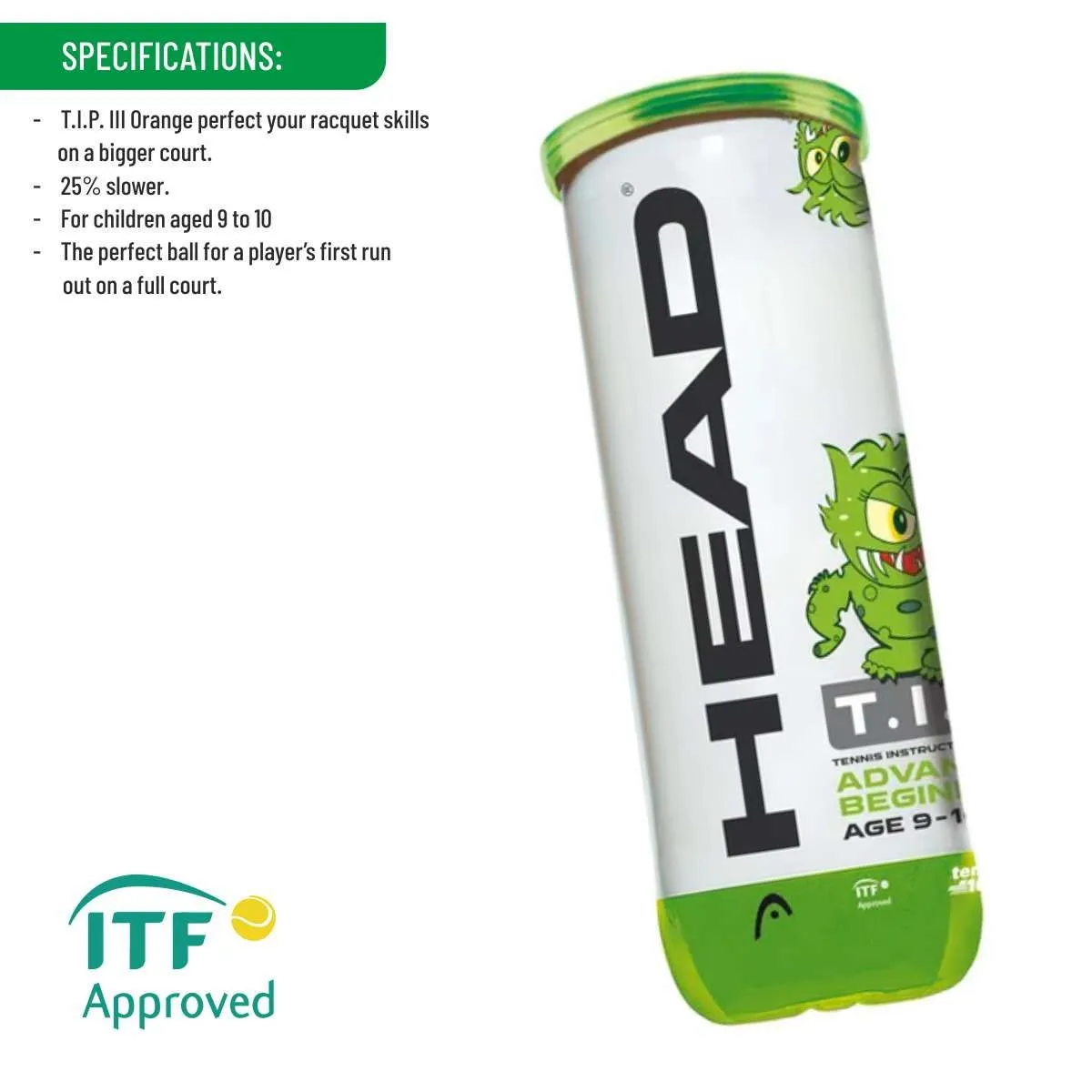 HEAD TIP-III TENNIS BALL 1 DOZEN (12 BALLS)