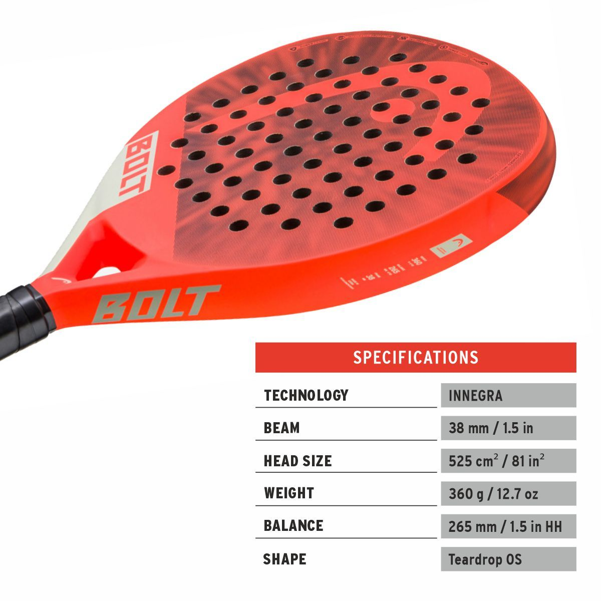 HEAD BOLT 2023 PADEL RACQUET (RED)