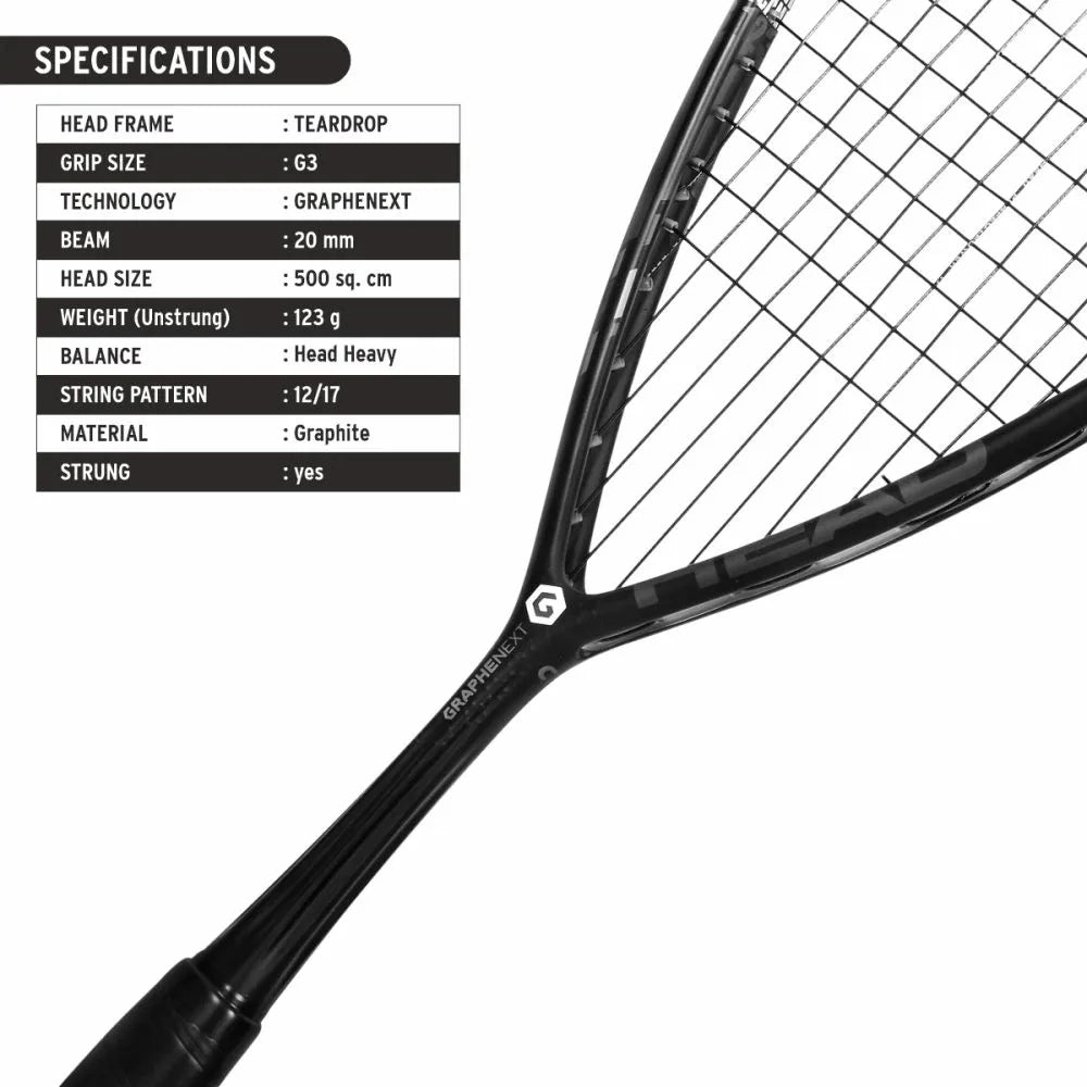 HEAD GRAPHENE XT HURRICANE 123 SQUASH RACQUET (BLACK)