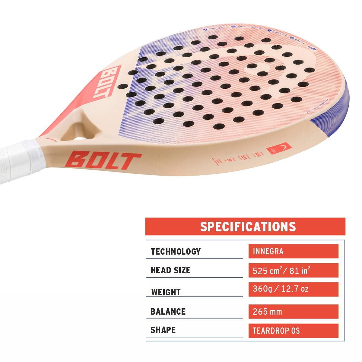 HEAD BOLT 2023 PADEL RACQUET (SM-BL)