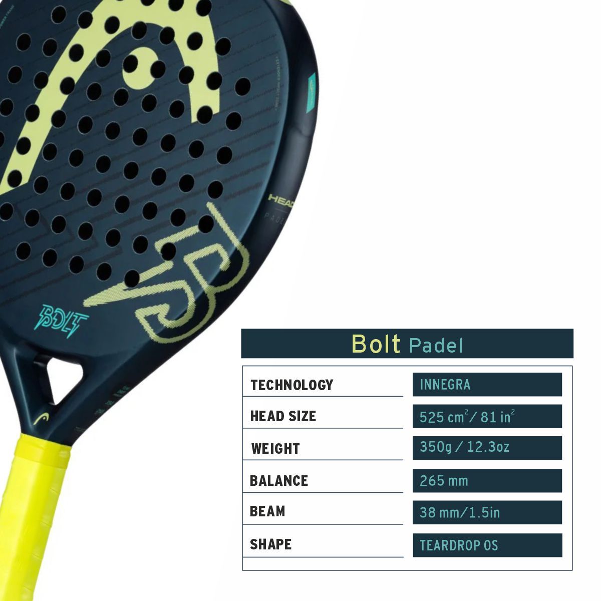 HEAD BOLT 2025 PADEL RACQUET (BLUE/GREEN)