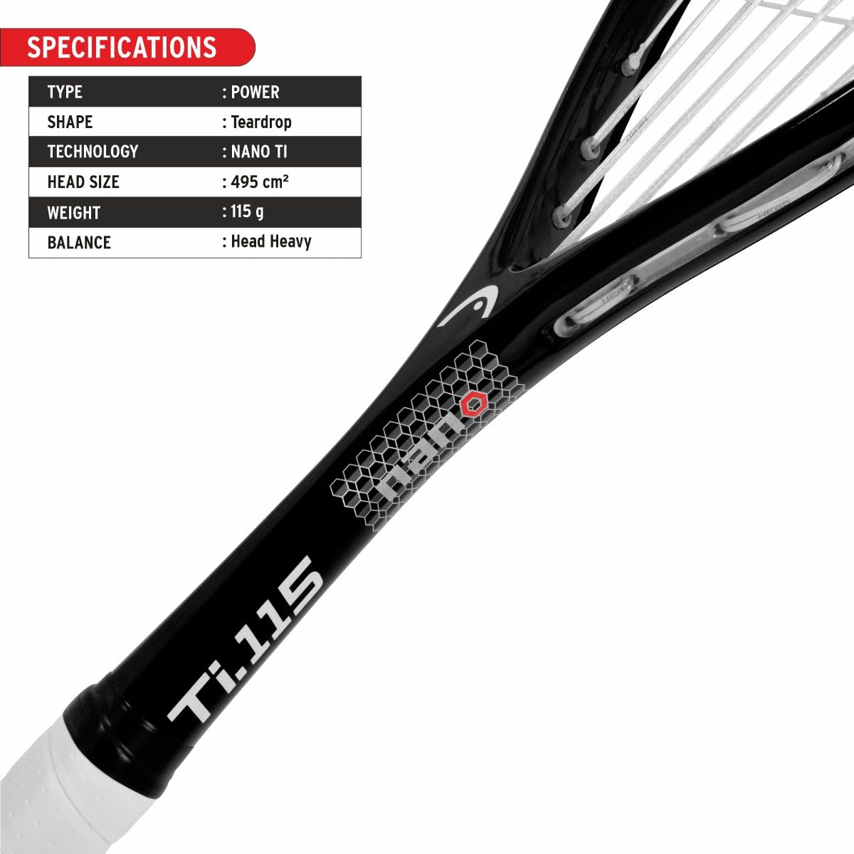 HEAD NANO TI. 115 SQUASH RACQUET