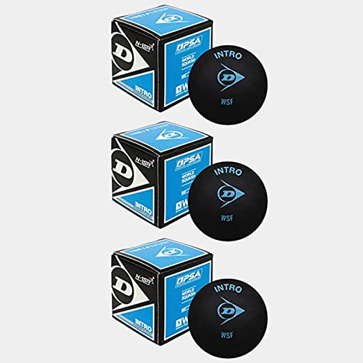DUNLOP Blue Dot Squash Ball (Black, Blue-DOT) (Pack Of 3 )