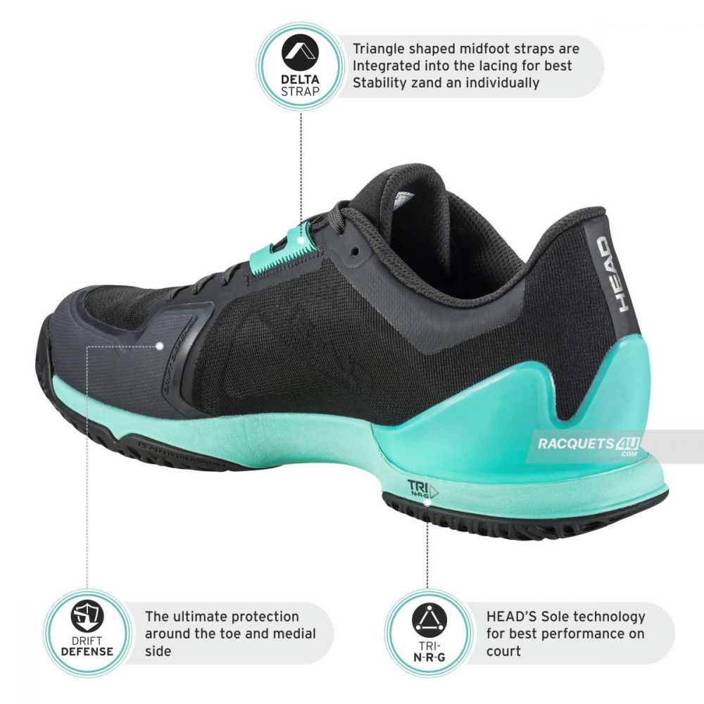 HEAD SPRINT PRO 3.5 TENNIS SHOES (BLACK-TEAL)
