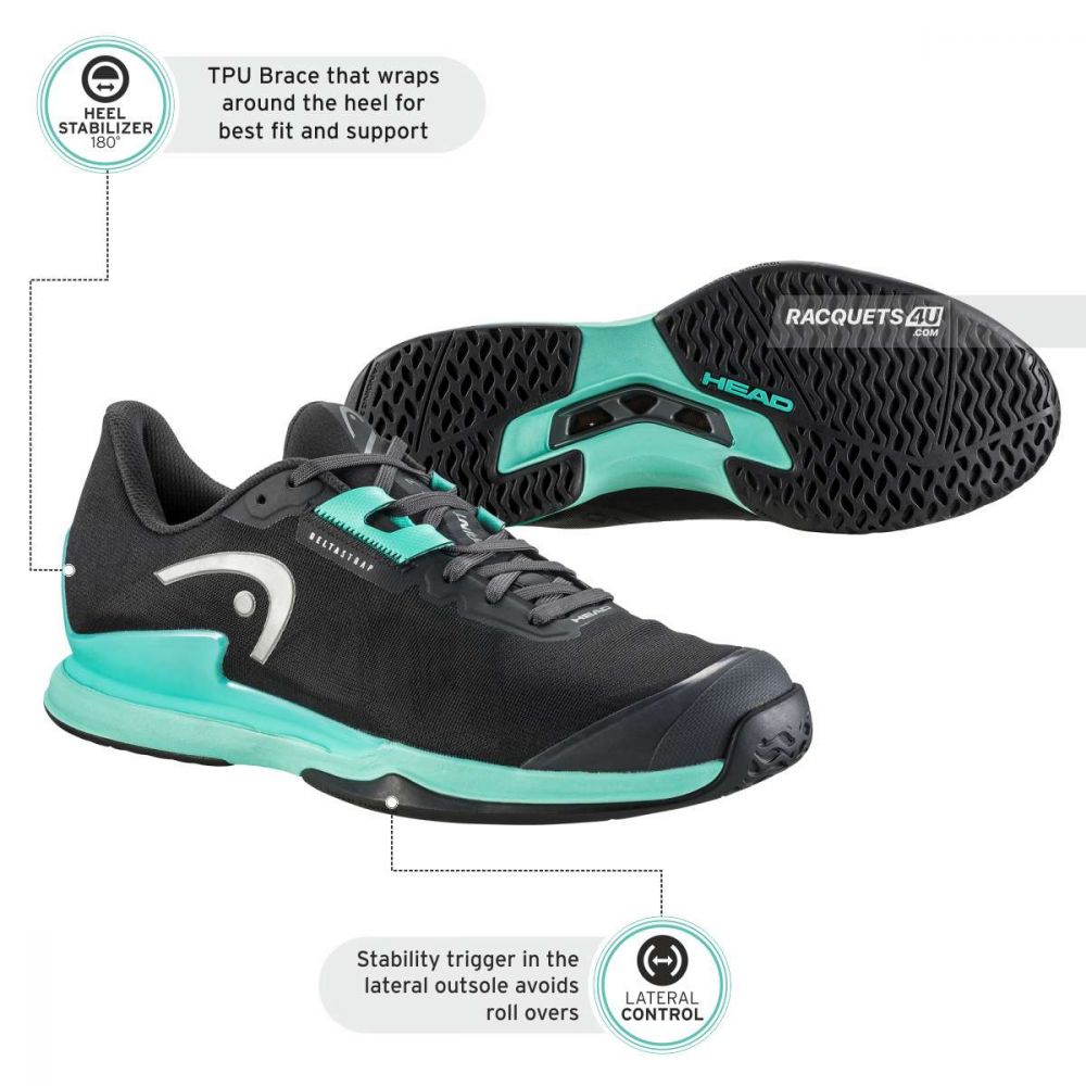 HEAD SPRINT PRO 3.5 TENNIS SHOES (BLACK-TEAL)