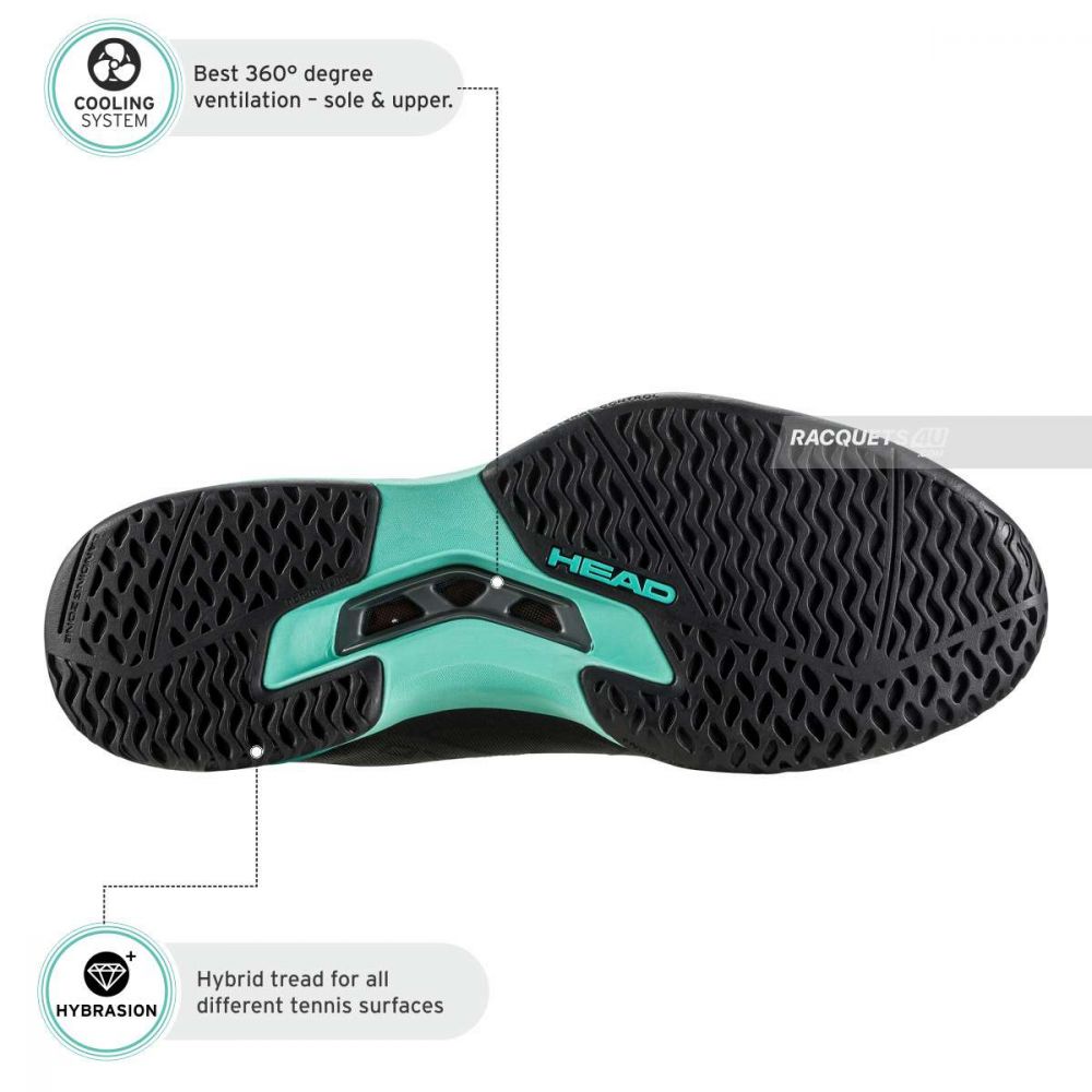 HEAD SPRINT PRO 3.5 TENNIS SHOES (BLACK-TEAL)