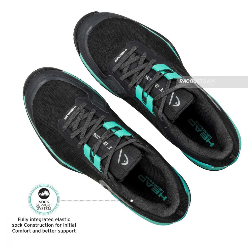 HEAD SPRINT PRO 3.5 TENNIS SHOES (BLACK-TEAL)