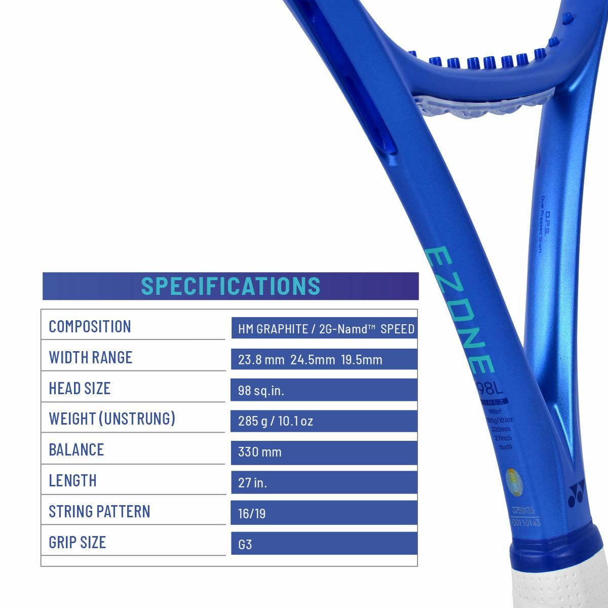 YONEX EZONE 98L TENNIS RACQUET (UNSTRUNG, BLAST BLUE)