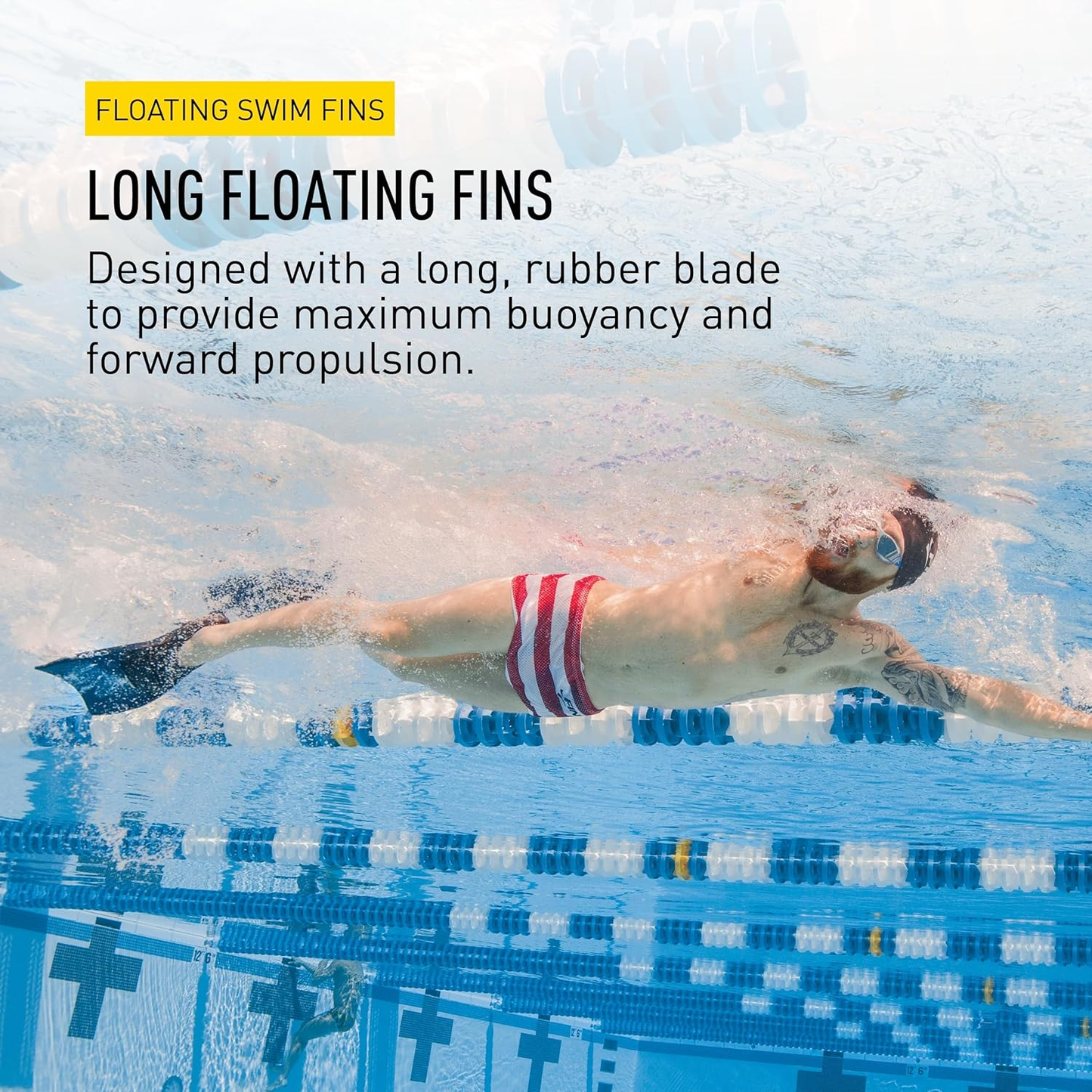 FINIS Long Floating Swim Fins  5-7 (Red /Blue)