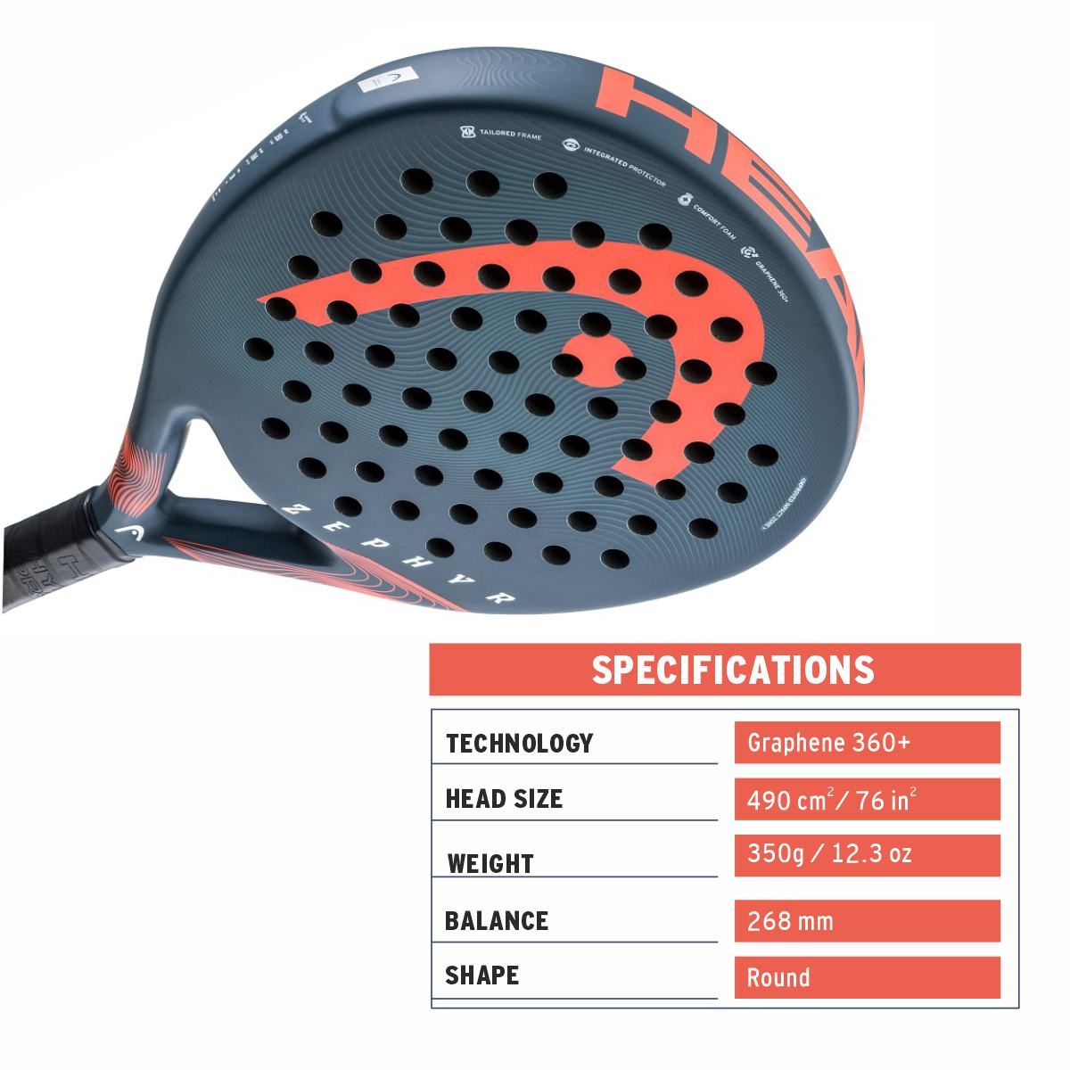 HEAD ZEPHYR 2023 PADEL RACQUET (BK-PI)